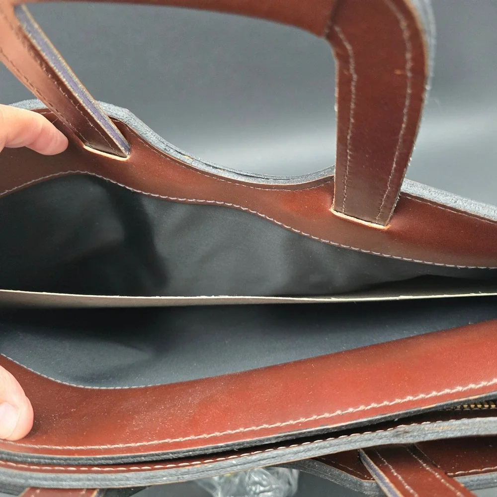 Vintage Brown Leather Briefcase Slim Laptop Bag Messenger with Shoulder Strap